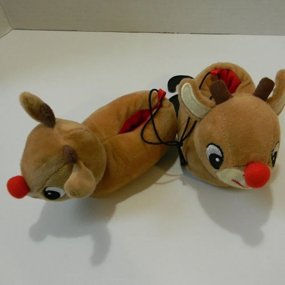 Christmas Rudolph the Red Nosed Reindeer Plush Baby Slippers Toddler Sz 1 NWT